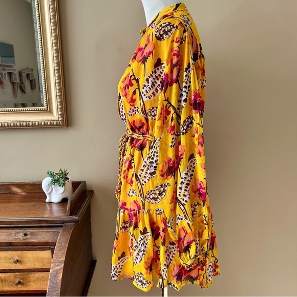 A.L.C. Yellow Floral Silk Jen Mini Dress Long Sleeve Belted Shirtdress Size XS S - Picture 6 of 16